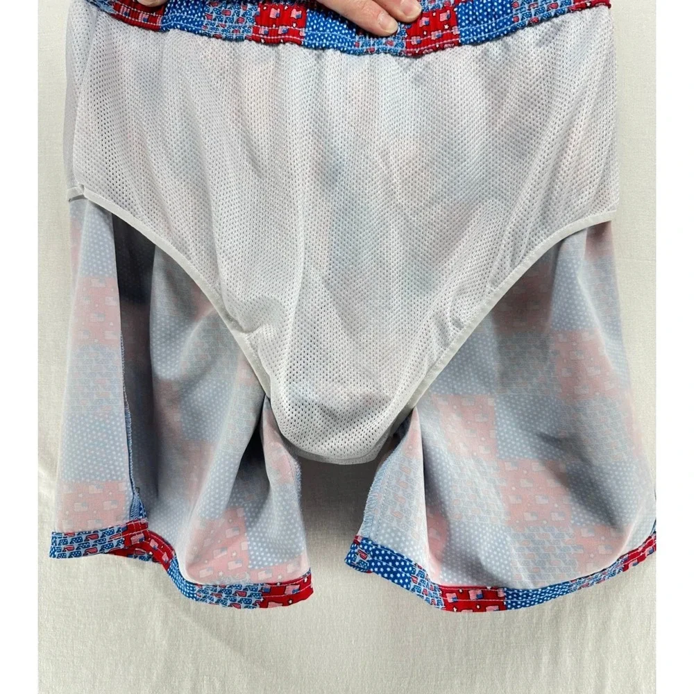 Vineyard Vines Boys Swim Trunks L Patriotic American Flag Patchwork Blue Red